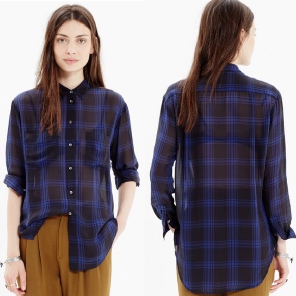 Madewell Tops - Navy Silk Madewell Blouse, Size L